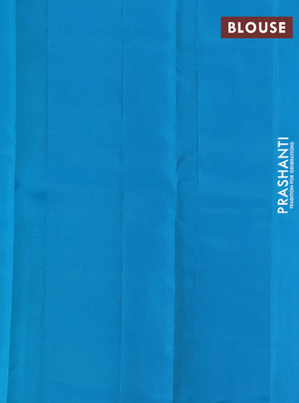 Kanchipuram silk saree teal green shade and blue with allover copper zari weaves and simple border