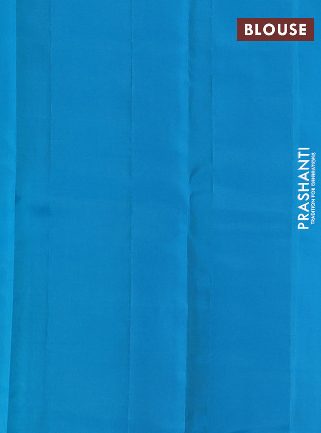 Kanchipuram silk saree teal green shade and blue with allover copper zari weaves and simple border