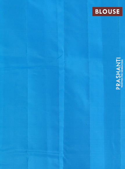 Kanchipuram silk saree teal green shade and blue with allover copper zari weaves and simple border