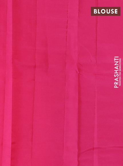 Kanchipuram silk saree mild peach pink and pink with copper zari woven geometric buttas and copper zari woven butta border