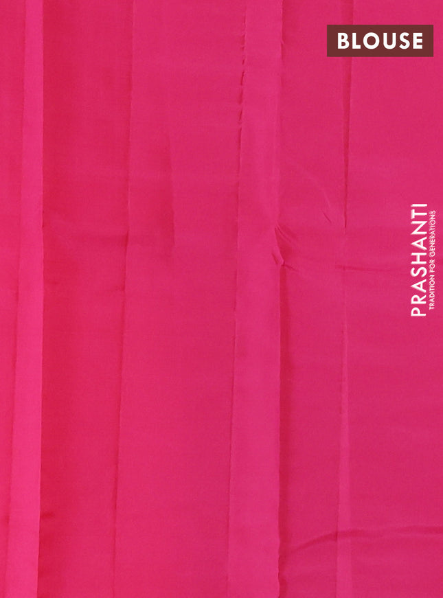 Kanchipuram silk saree mild peach pink and pink with copper zari woven geometric buttas and copper zari woven butta border