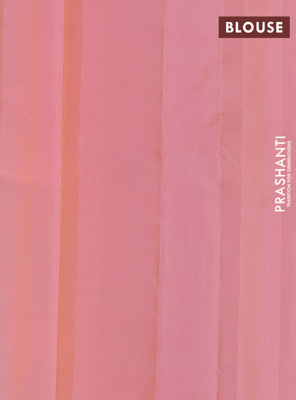 Kanchipuram silk saree teal green shade and peah pink with allover copper zari weaves and simple border