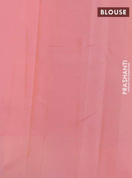 Kanchipuram silk saree peach orange and peach pink with allover copper zari weaves and simple border