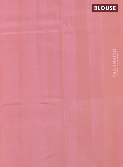 Kanchipuram silk saree dual shade of peach and pieach pink with allover copper zari weaves and simple border