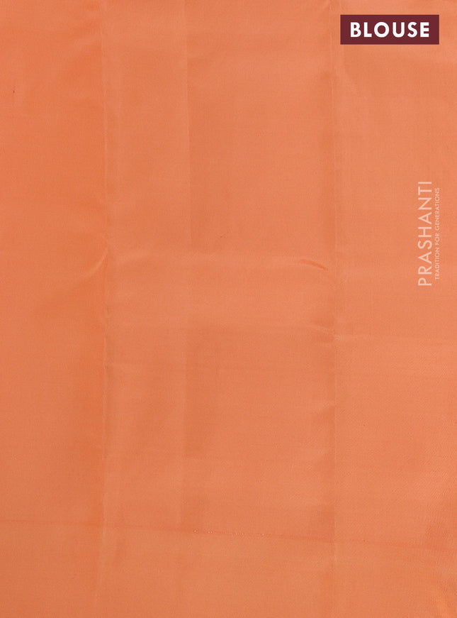 Kanchipuram silk saree yellow and orange with copper zari woven buttas and copper zari woven butta border