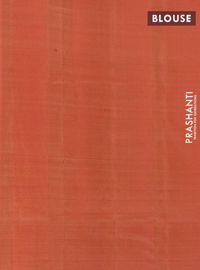 Kanchipuram silk saree yellow and peach orange with copper zari woven buttas and copper zari woven butta border