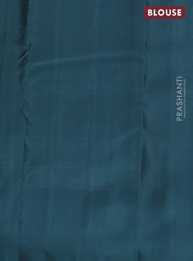 Kanchipuram silk saree grey and pastel green with allover copper zari weaves and simple border