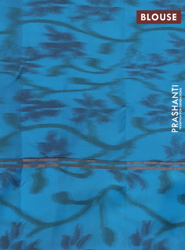 Kanchipuram silk saree teal blue and cs blue with allover copper zari weaves and zari woven ikat style border