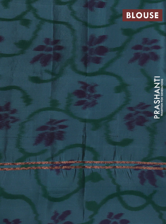 Kanchipuram silk saree grey and teal green shade with allover copper zari weaves and zari woven ikat style border
