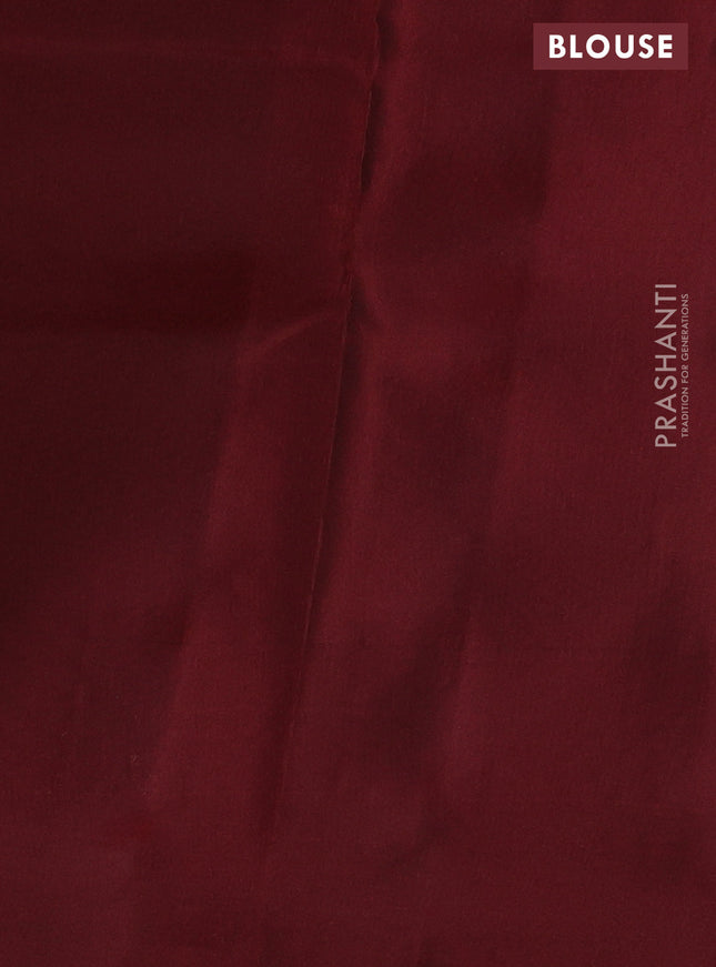 Kanchipuram silk saree grey and maroon with allover copper zari woven buttas in borderless style