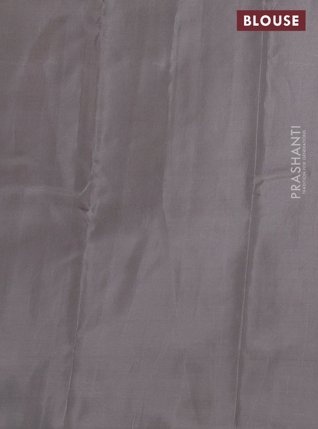 Kanchipuram silk saree blue and grey with copper zari woven buttas in borderless style