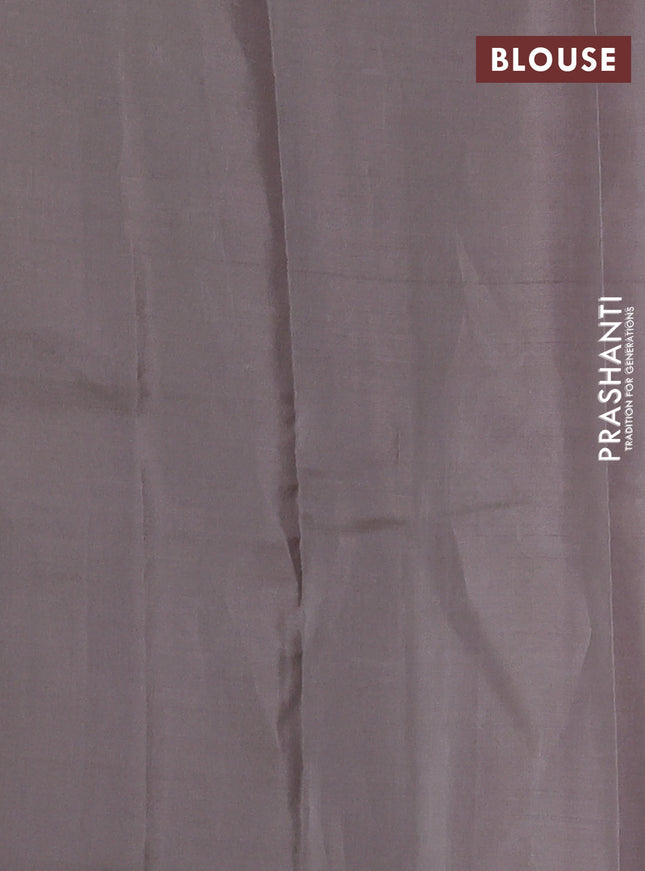 Kanchipuram silk saree dark pink and grey with copper zari woven buttas in borderless style