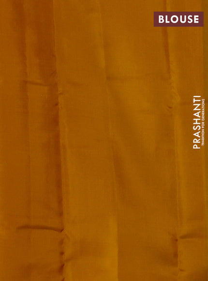 Kanchipuram silk saree maroon and dark mustard yellow with copper zari woven buttas in borderless style