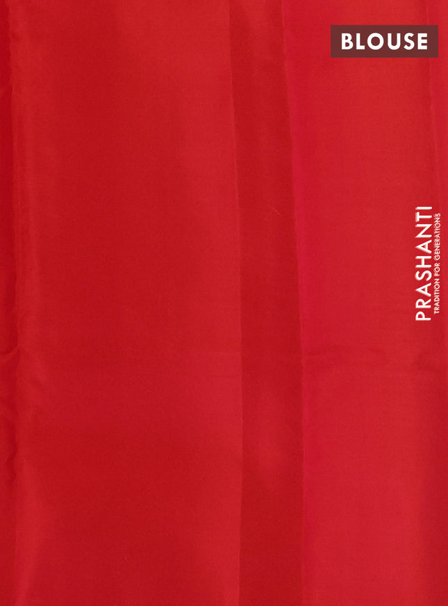 Kanchipuram silk saree grey and dual shade of pinkish orange with copper zari woven floral buttas in borderless style