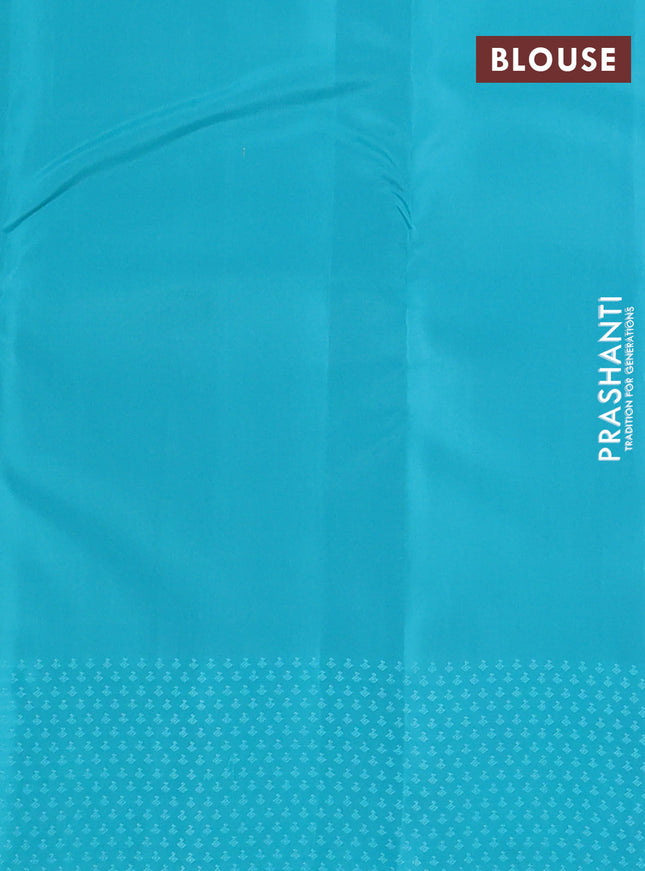 Kanchipuram silk saree cs blue and teal blue with allover self emboss & zari buttas in borderless style