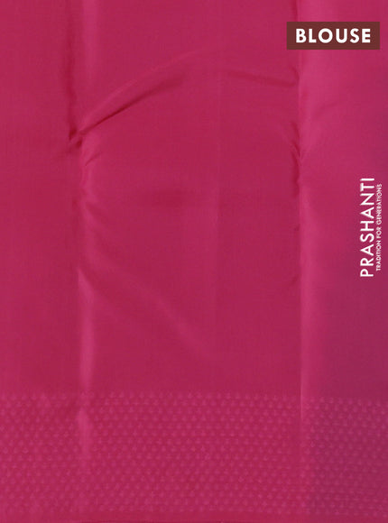 Kanchipuram silk saree bottle green and light pink with allover self emboss & zari buttas in borderless style