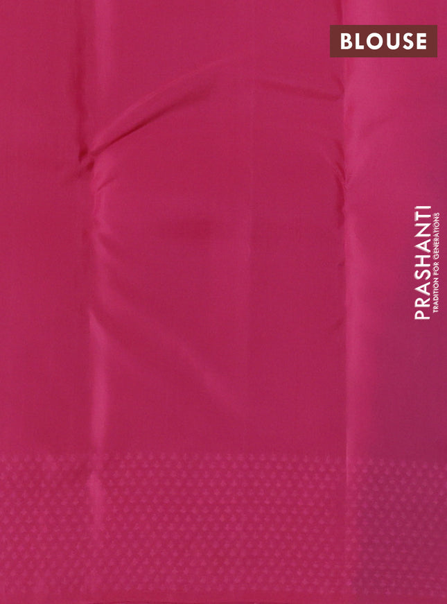 Kanchipuram silk saree bottle green and light pink with allover self emboss & zari buttas in borderless style