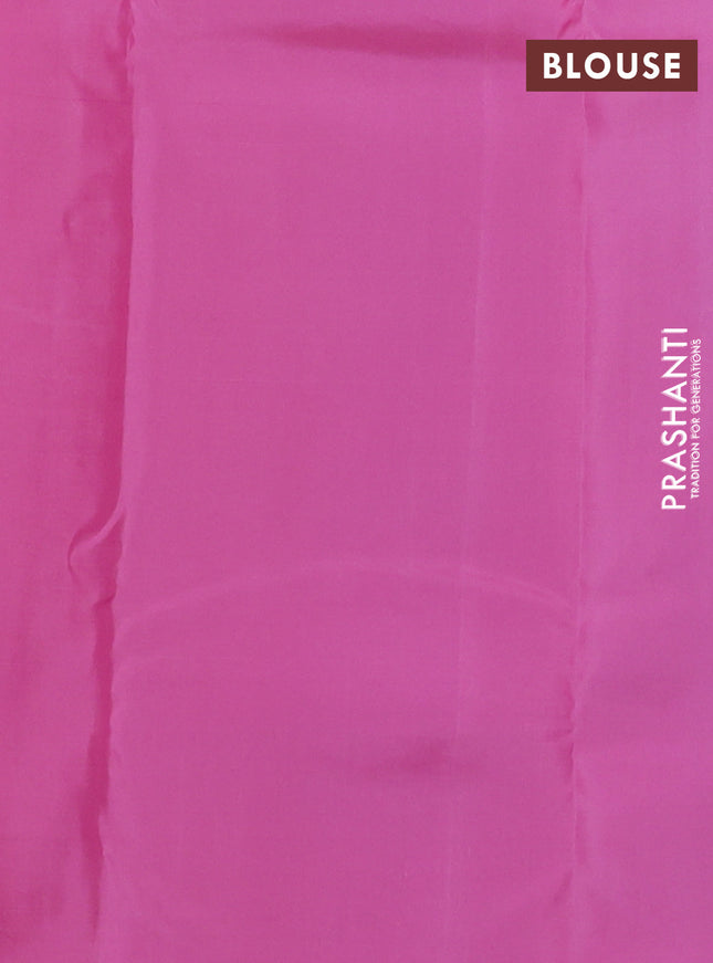 Kanchipuram silk saree blue and light pink with allover zari weaves in borderless style