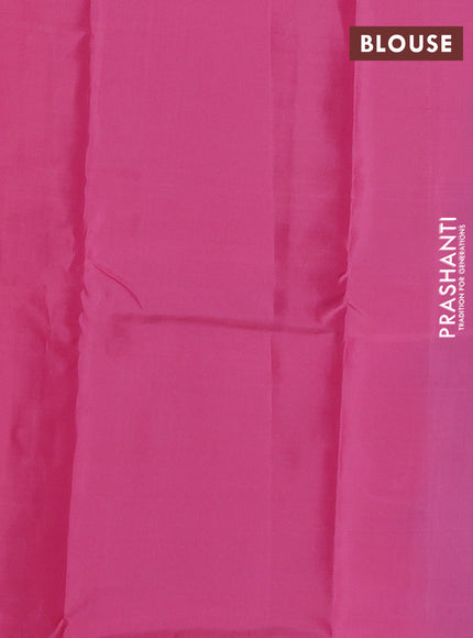 Kanchipuram silk saree teal blue and light pink with allover zari weaves in borderless style