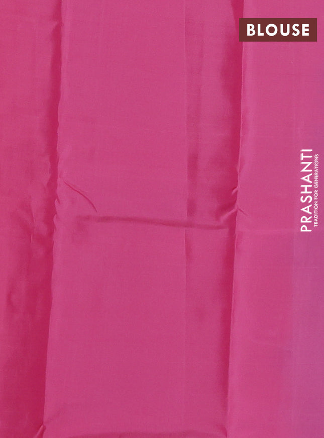 Kanchipuram silk saree teal blue and light pink with allover zari weaves in borderless style