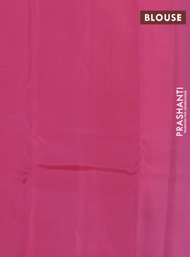 Kanchipuram silk saree dual shade of teal bluish pink and dark peach pink with allover self emboss & zari buttas in borderless style