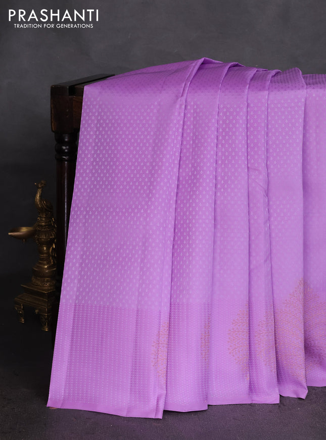 Kanchipuram silk saree lavender and teal blue with allover self emboss & zari buttas in borderless style