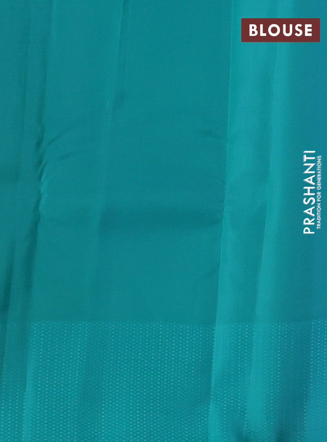 Kanchipuram silk saree lavender and teal blue with allover self emboss & zari buttas in borderless style