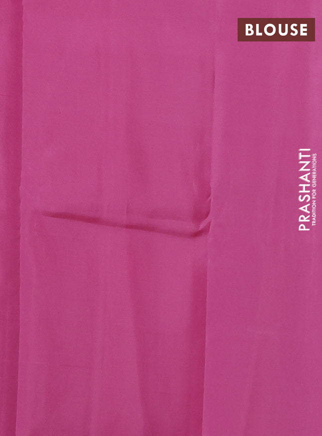 Kanchipuram silk saree lime yellow and light pink with copper zari woven buttas in borderless style