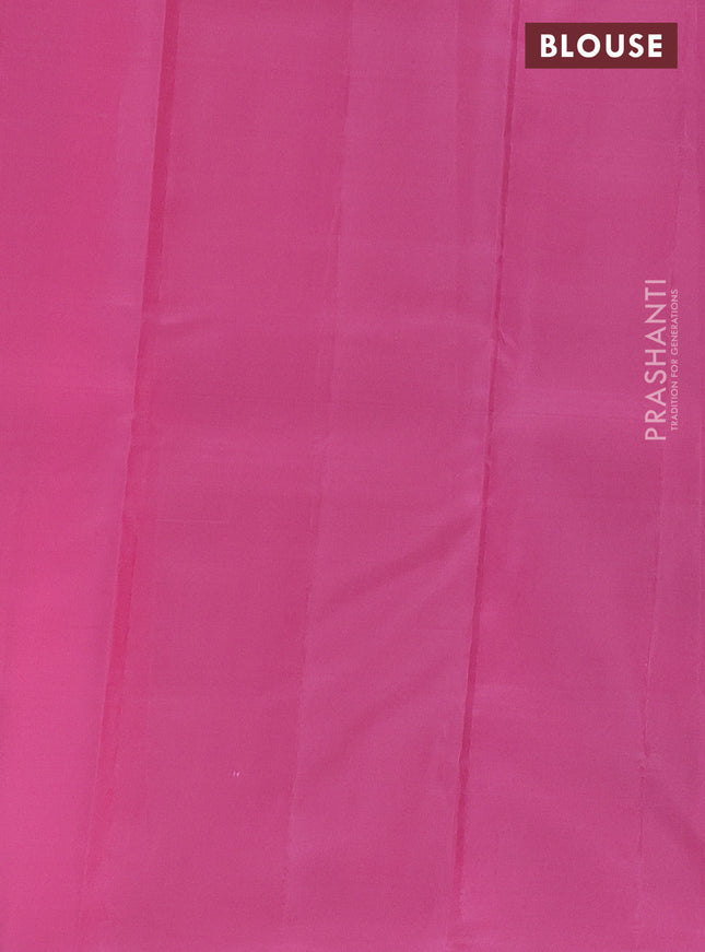 Kanchipuram silk saree grey and light pink with copper zari woven buttas in borderless style