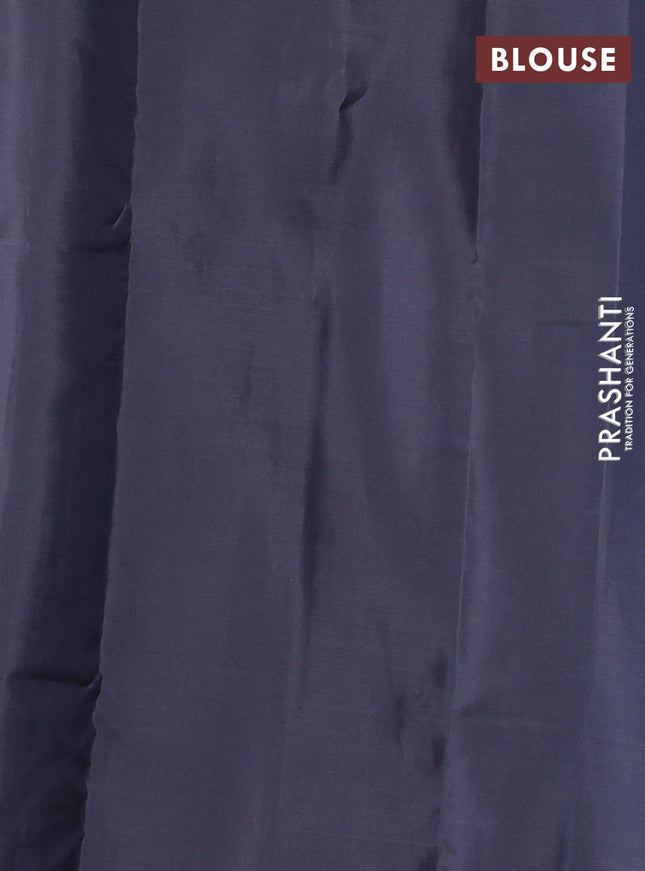 Kanchipuram silk saree peacock green and grey with allover zari weaves in borderless style