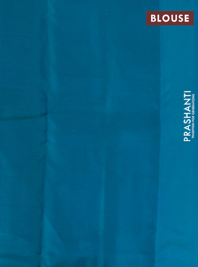 Kanchipuram silk saree dark mustard and teal green with allover zari weaves in borderless style