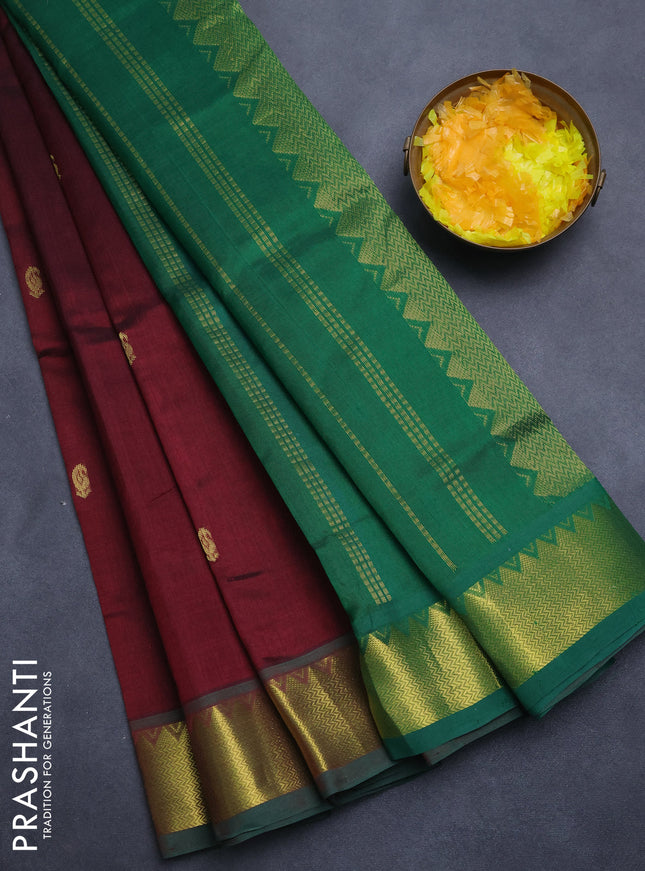 Silk cotton saree maroon and green with zari woven buttas and zari woven border
