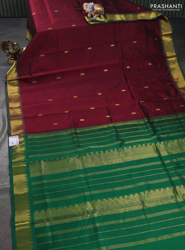 Silk cotton saree maroon and green with zari woven buttas and zari woven border