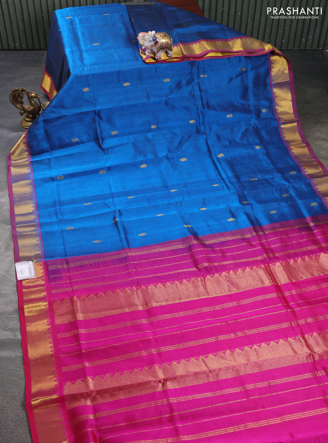 Silk cotton saree cs blue and pink with zari woven buttas and zari woven border