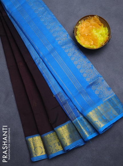 Silk cotton saree coffee brown and cs blue with zari woven buttas and annam zari woven border