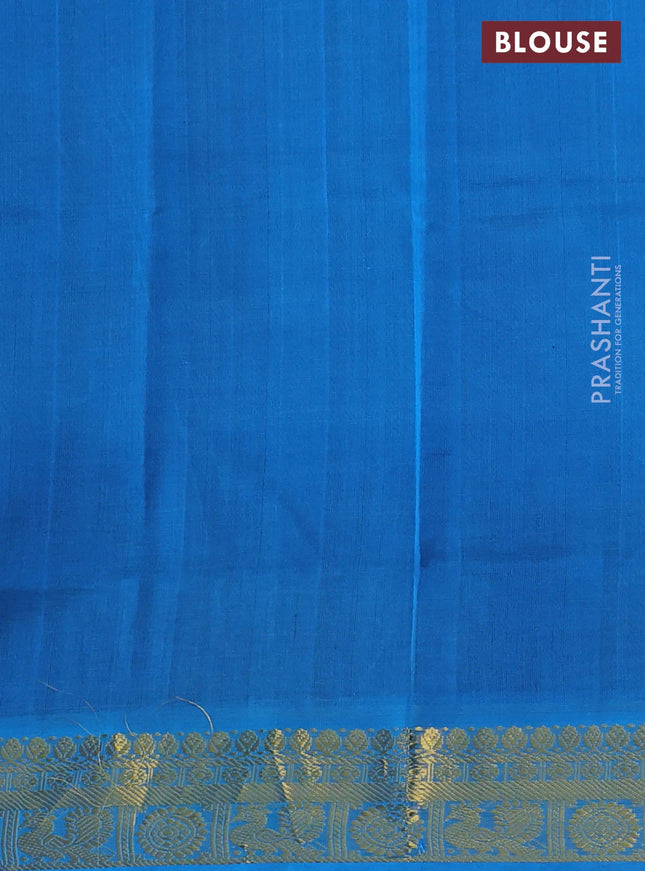 Silk cotton saree coffee brown and cs blue with zari woven buttas and annam zari woven border