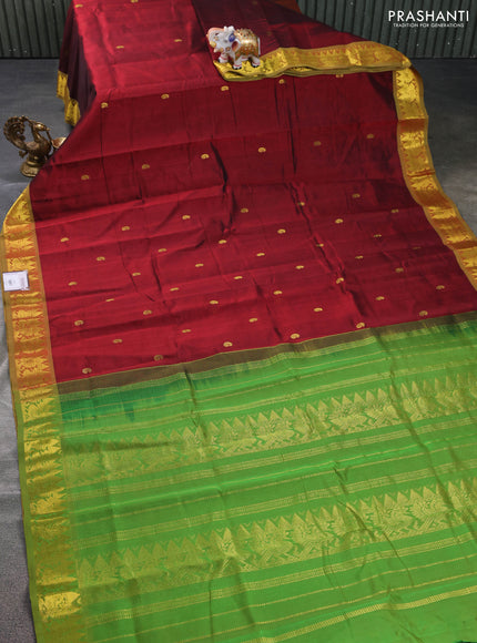 Silk cotton saree maroon and green with zari woven buttas and annam zari woven border