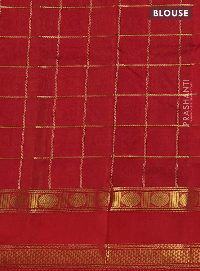 Silk cotton saree mehendi green and red with zari checked pattern and rettapet zari woven border