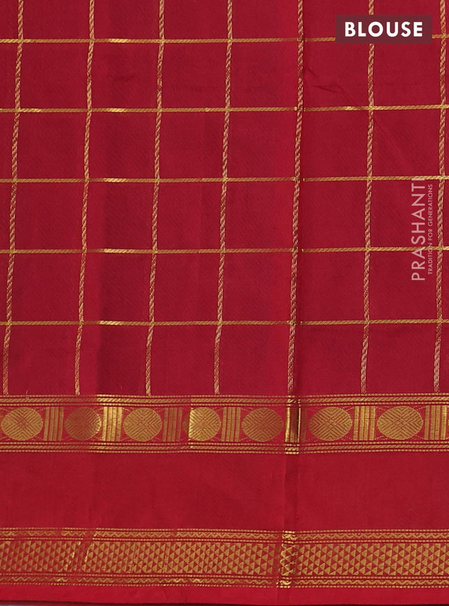 Silk cotton saree green and maroon with zari checked pattern and rettapet zari woven border
