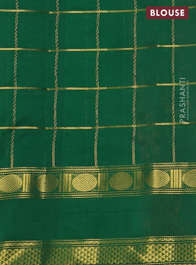 Silk cotton saree orange and green with zari checked pattern and rettapet zari woven border