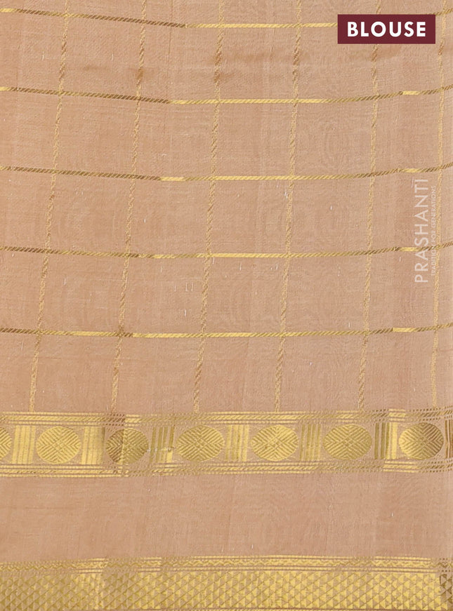 Silk cotton saree violet and sandal with zari checked pattern and rettapet zari woven border