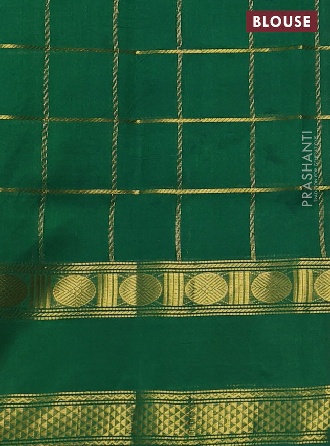 Silk cotton saree maroon and green with zari checked pattern and rettapet zari woven border