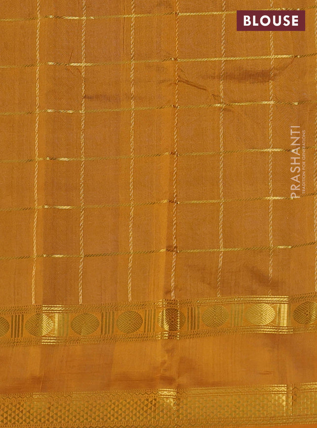 Silk cotton saree cs blue and mustard yellow with zari checked pattern and rettapet zari woven border