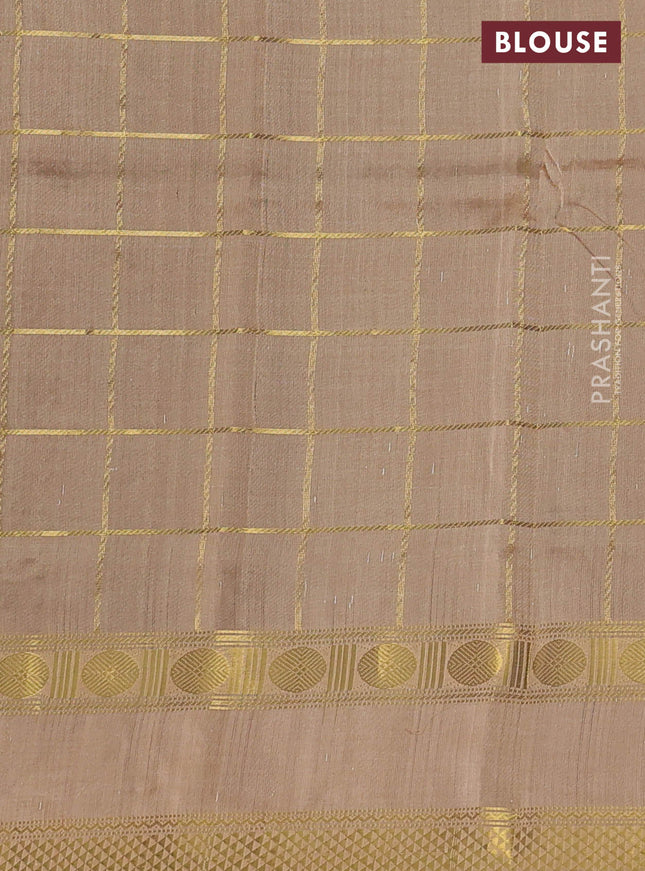 Silk cotton saree coffee brown and sandal with zari checked pattern and rettapet zari woven border