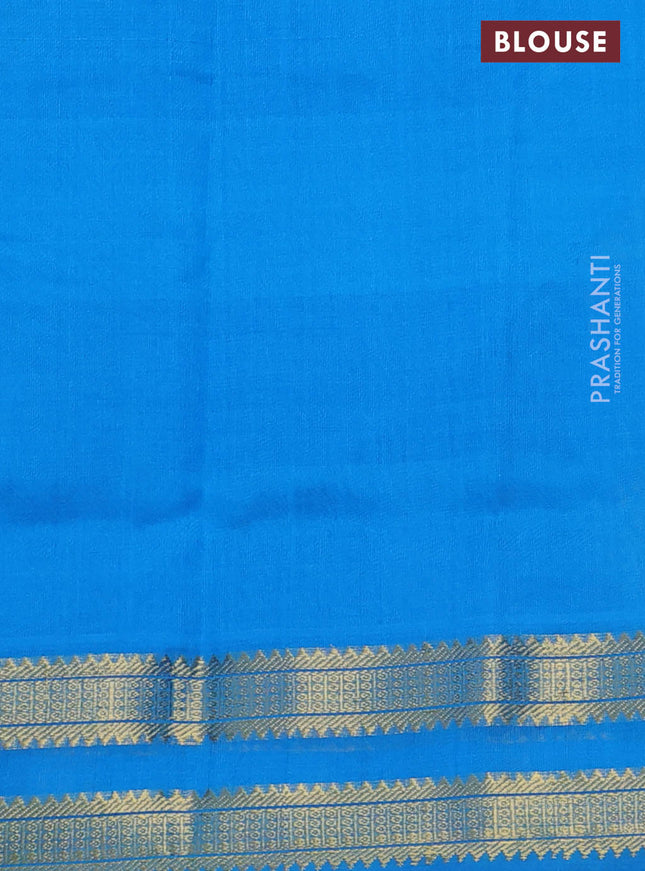 Silk cotton saree light green and cs blue with allover paalum pazham checks & paisley zari buttas and zari woven border