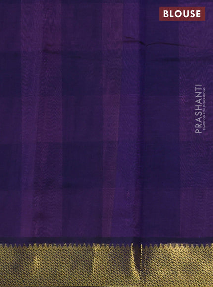 Silk cotton saree light pink and navy blue with allover paalum pazham checks & temple zari buttas and zari woven border