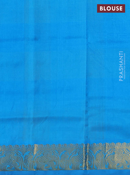 Silk cotton saree lime yellow and cs blue with allover paalum pazham checks & zari buttas and elephant zari woven border