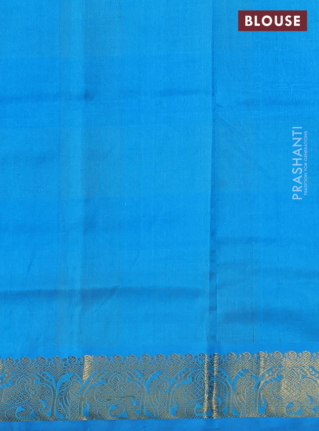 Silk cotton saree lime yellow and cs blue with allover paalum pazham checks & zari buttas and elephant zari woven border