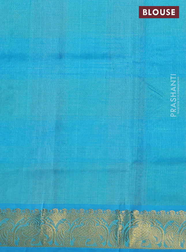 Silk cotton saree multi colour and teal blue with allover paalum pazham checks & zari buttas and zari woven border