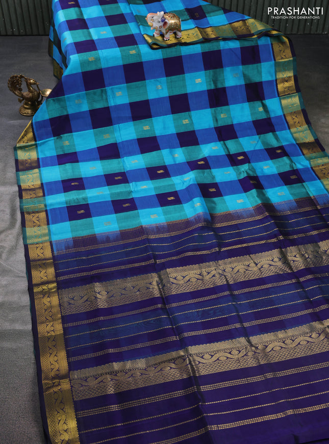 Silk cotton saree multi colour and blue with allover paalum pazham checks & zari buttas and zari woven border